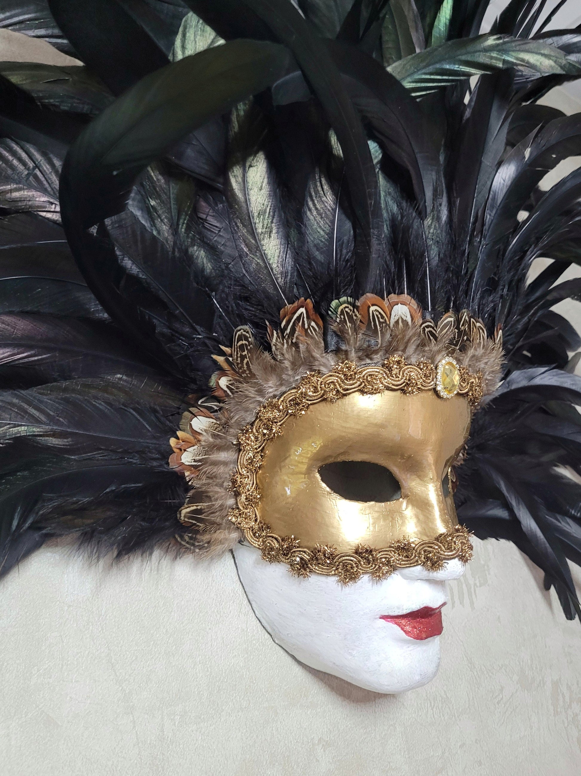Eyes Wide Shut Original Pattern - Mandy Mask - Black Feathers - Kubrick Film Mask - Masquerade Mask - Grand Ball Mask - Interior Design Mask