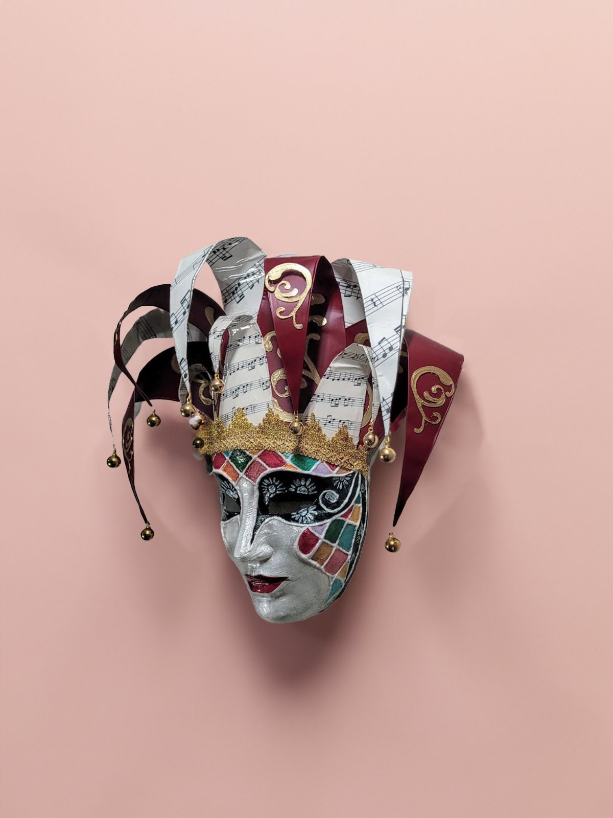 Red and White Jester Mask - Venetian Mask - Rio Venice Carnival - Colorfull Face