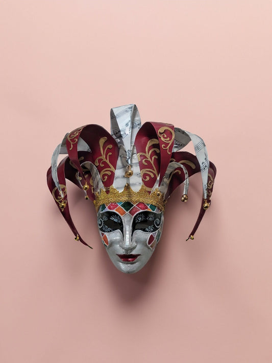 Red and White Jester Mask - Venetian Mask - Rio Venice Carnival - Colorfull Face
