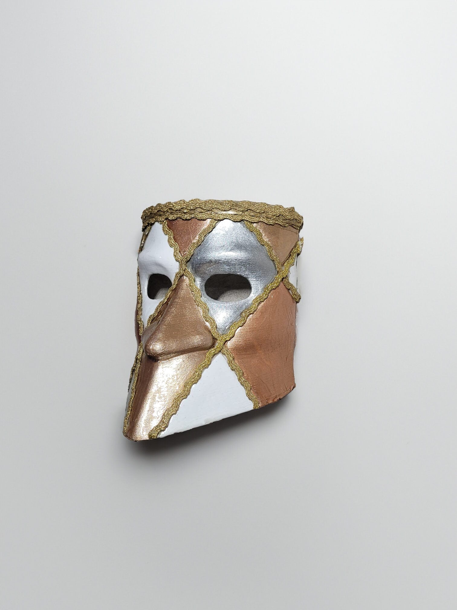 Traditional Bronze, White and Gray Bauta Mask - Venetian Mask - Decorated with