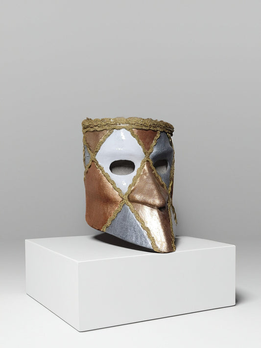 Traditional Bronze, White and Gray Bauta Mask - Venetian Mask - Decorated with