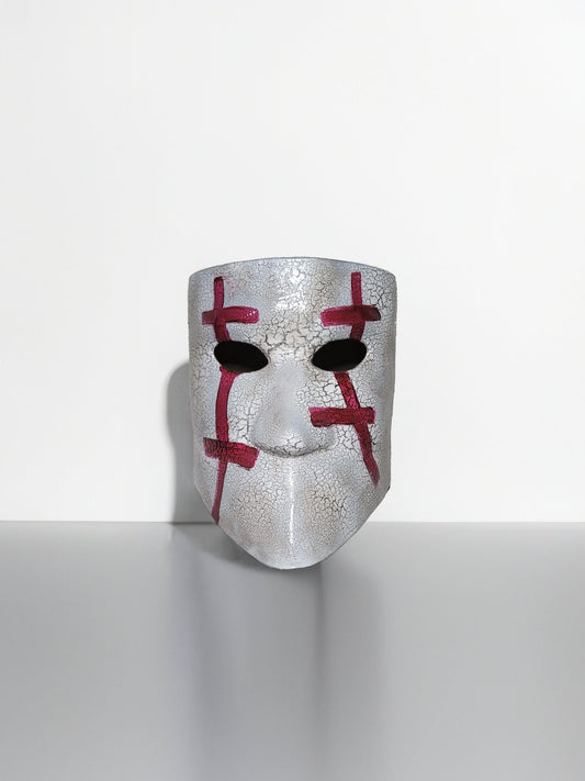 Historical Venetian Bauta Mask - Red Accents on White - Traditional Crusades - Venemask