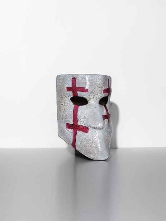 Historical Venetian Bauta Mask - Red Accents on White - Traditional Crusades