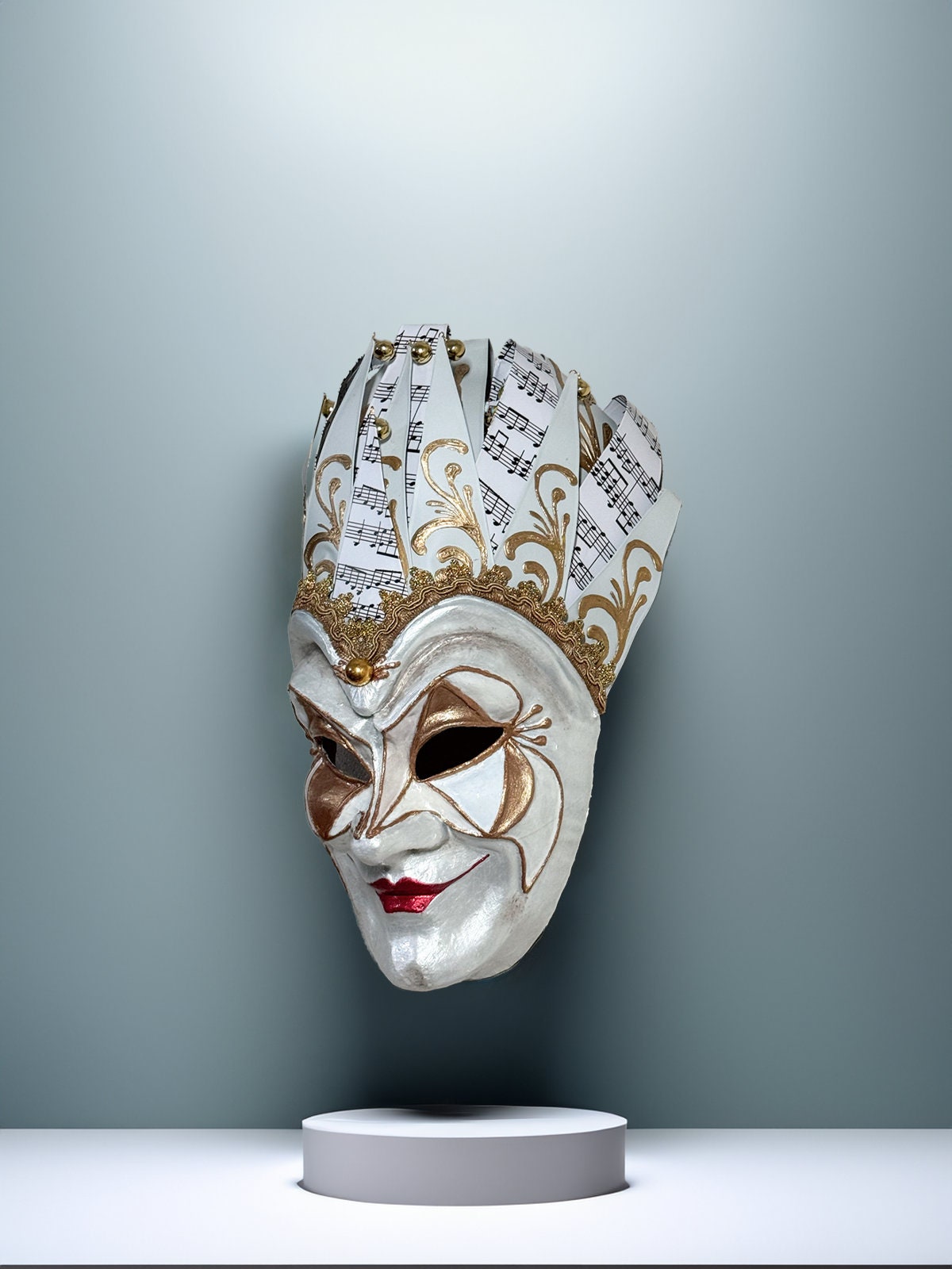 Joker Venetian Mask Unique White - Colorful Rio Carnival - Techno - Wall Decor - Venemask