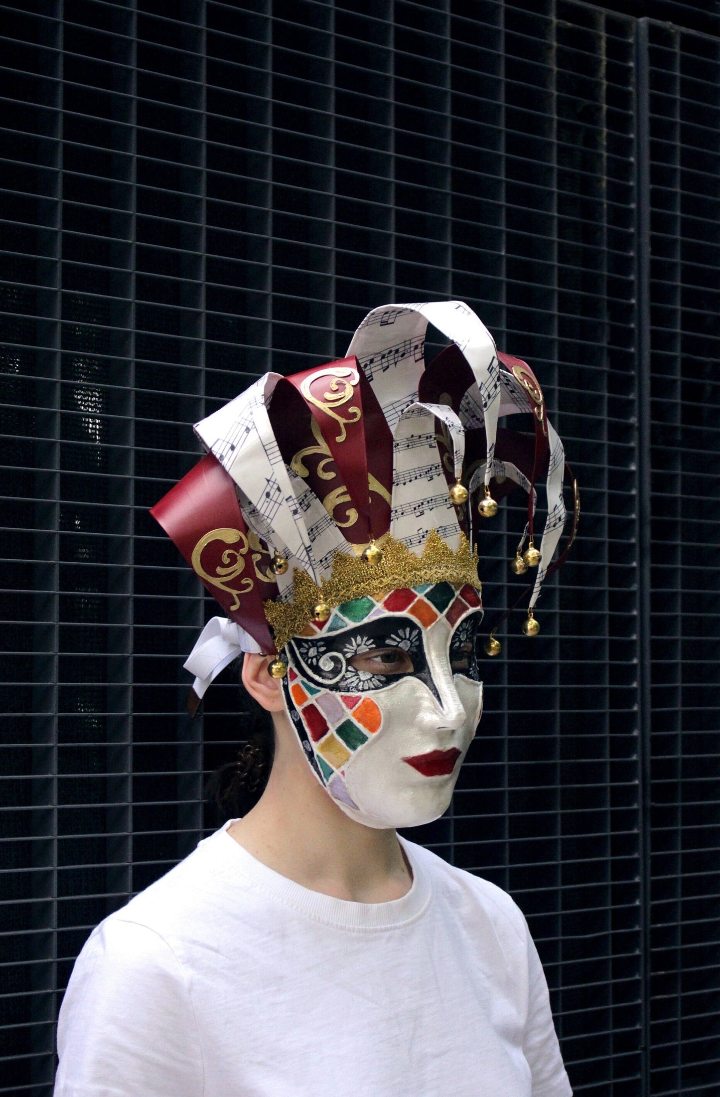 Red and White Jester Mask - Venetian Mask - Rio Venice Carnival - Colorfull Face