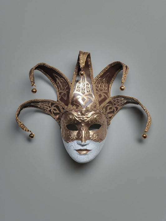 Opulent Golden Venetian Jolly Mask - Authentic Jester Design - Handcrafted Luxurious Golden Joker - Venetian Gold Mask - Home Decor Mask