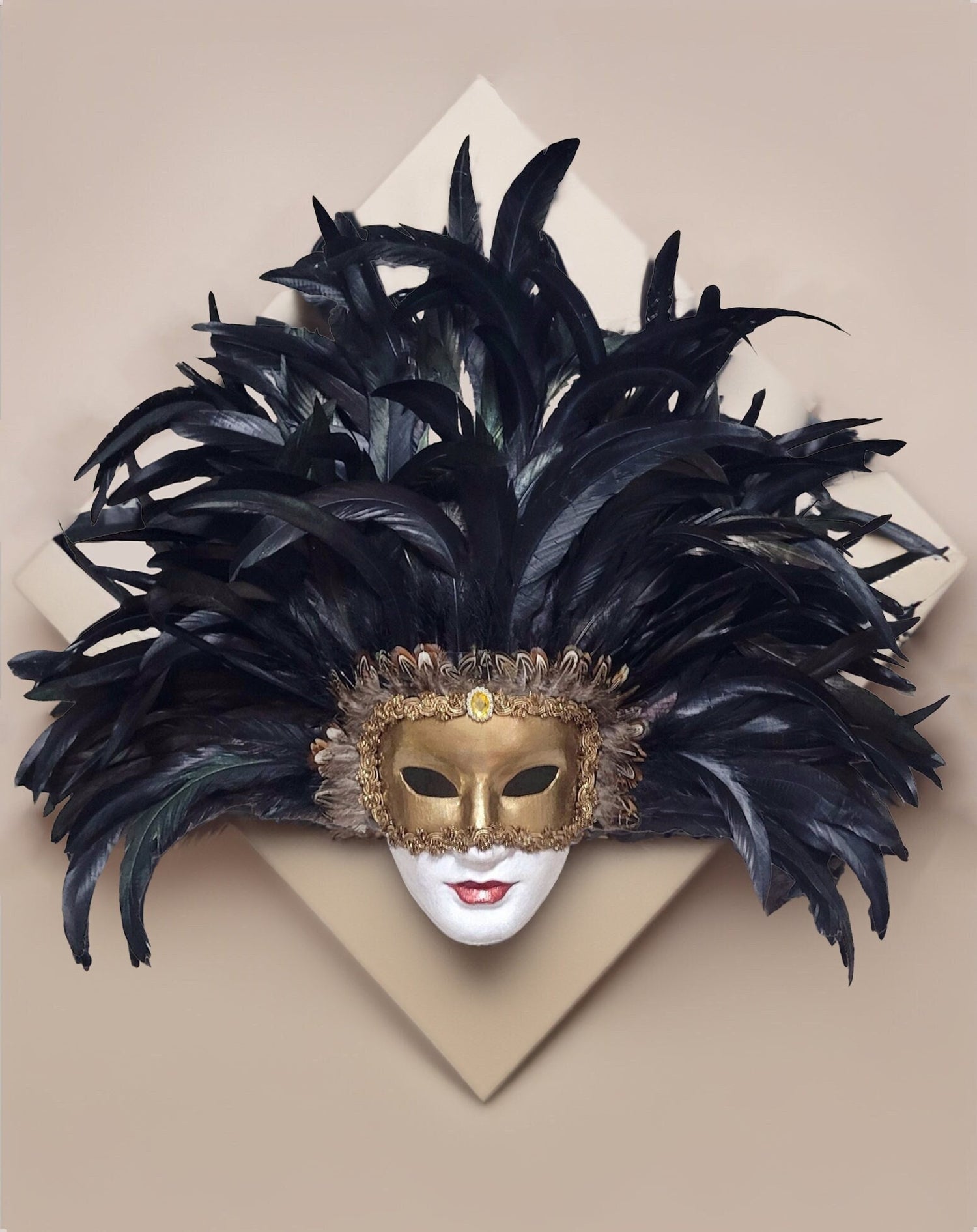 Eyes Wide Shut Original Pattern - Mandy Mask - Black Feathers - Kubrick Film Mask