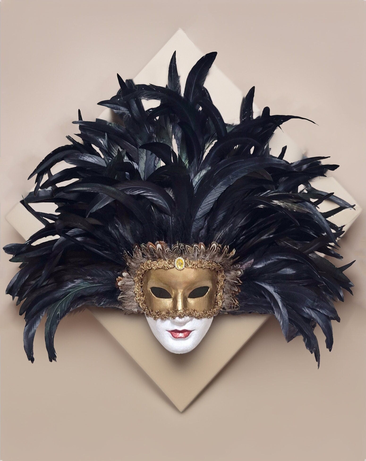 Eyes Wide Shut Original Pattern - Mandy Mask - Black Feathers - Kubrick Film Mask - Masquerade Mask - Grand Ball Mask - Interior Design Mask