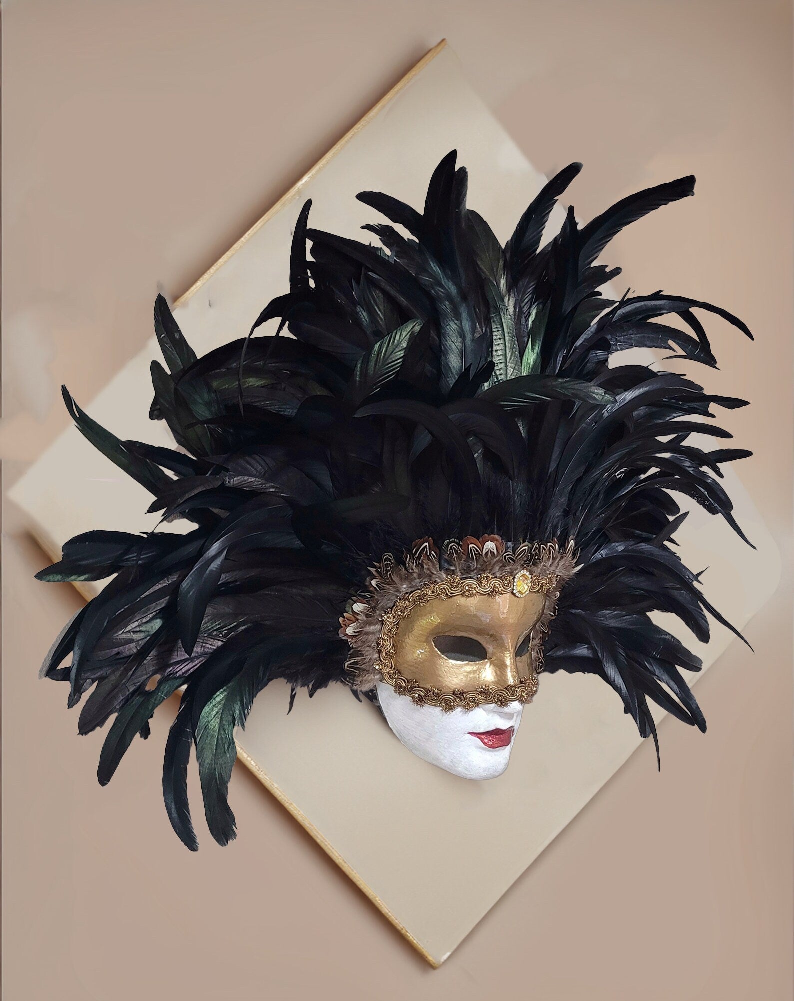 Eyes Wide Shut Original Pattern - Mandy Mask - Black Feathers - Kubrick Film Mask - Masquerade Mask - Grand Ball Mask - Interior Design Mask