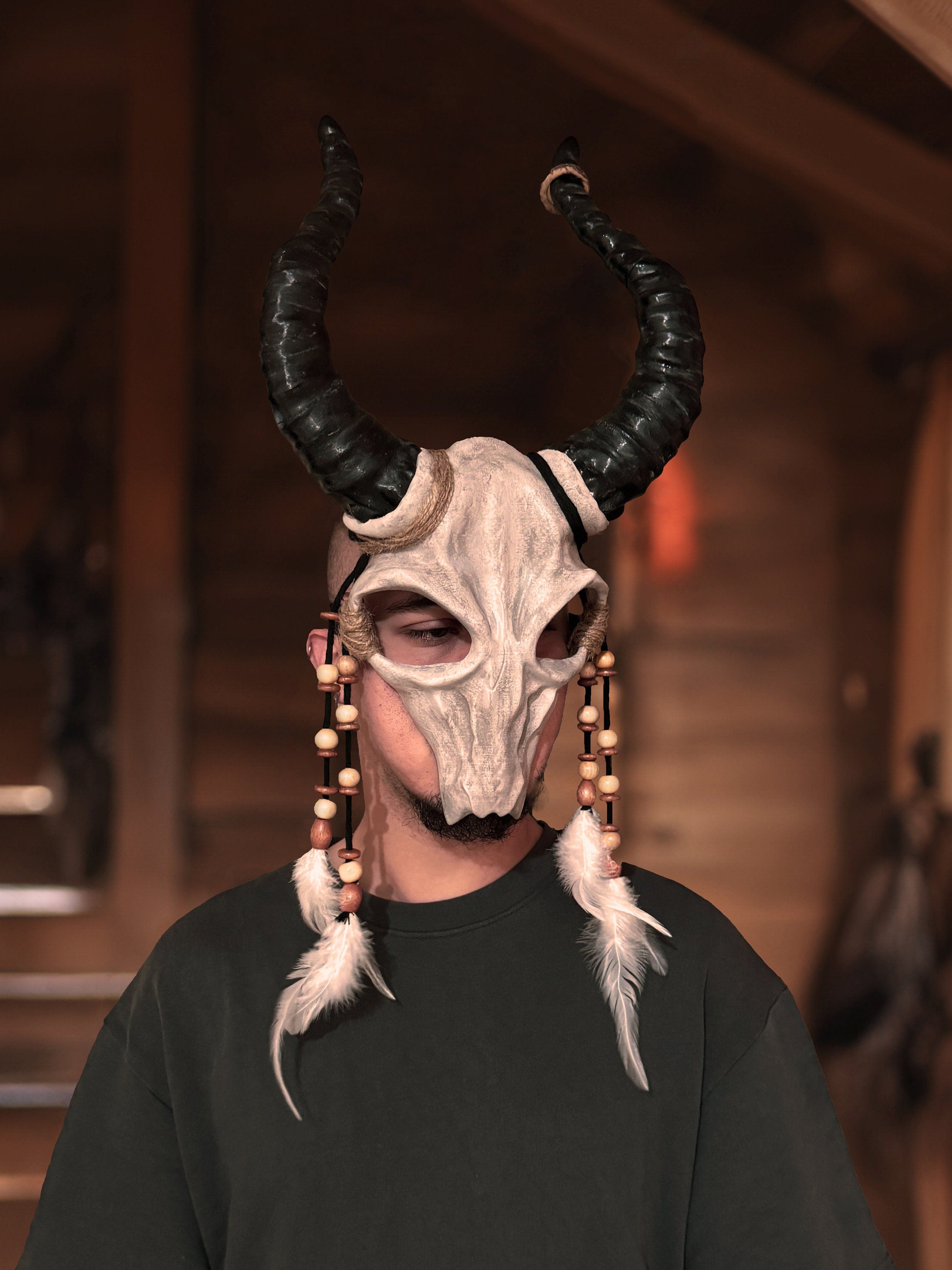 Shaman Goat Skull Mask - Ram Horns - Voodoo Costume Cosplay - Whimsical Mystic
