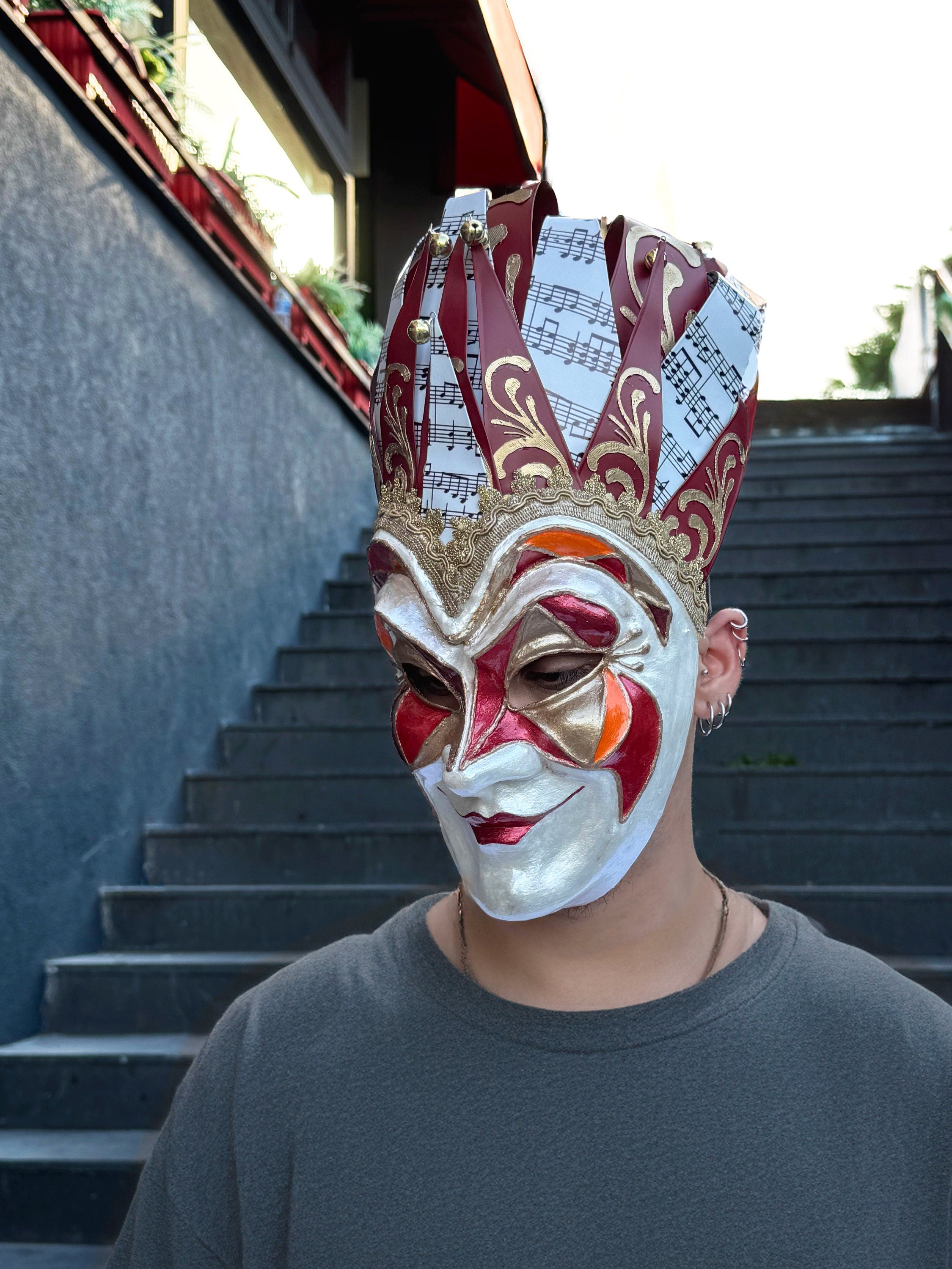 Joker Venetian Mask Iconic Techno Red - Colorful Rio Carnival Home Wall Decor - Venemask