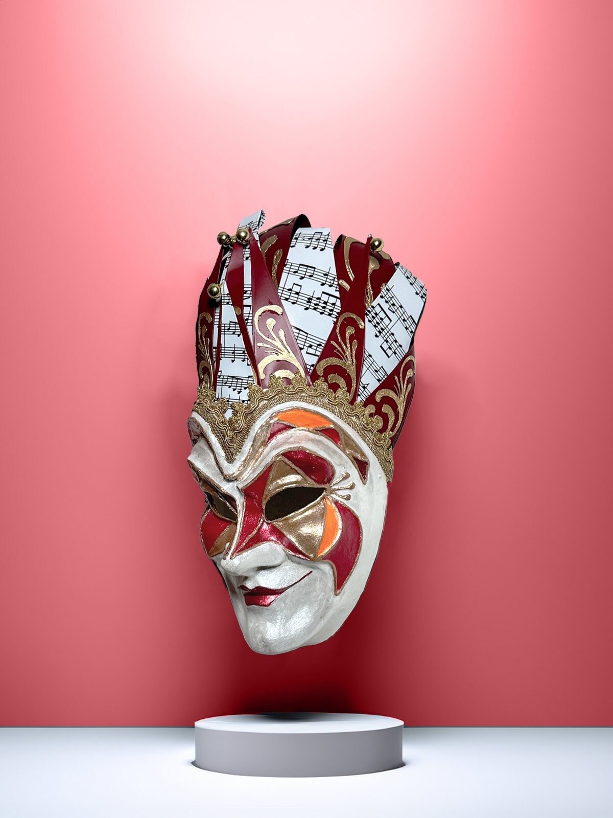 Joker Venetian Mask Iconic Techno Red - Colorful Rio Carnival Home Wall Decor - Venemask