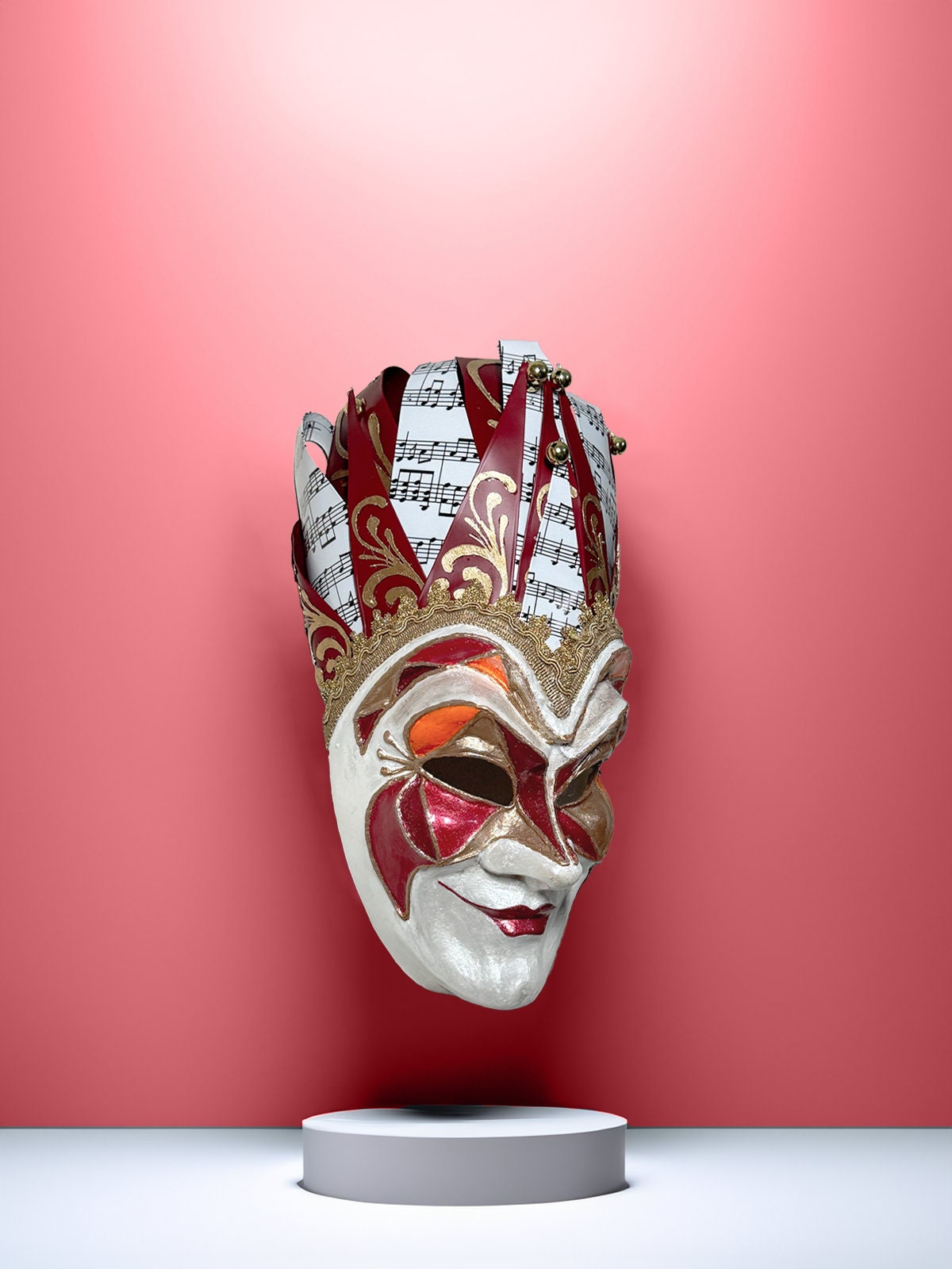 Joker Venetian Mask Iconic Techno Red - Colorful Rio Carnival Home Wall Decor -