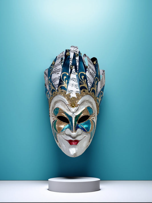 Joker Venetian Mask Iconic Techno Blue - Colorful Rio Carnival Mask - Jolly Mask