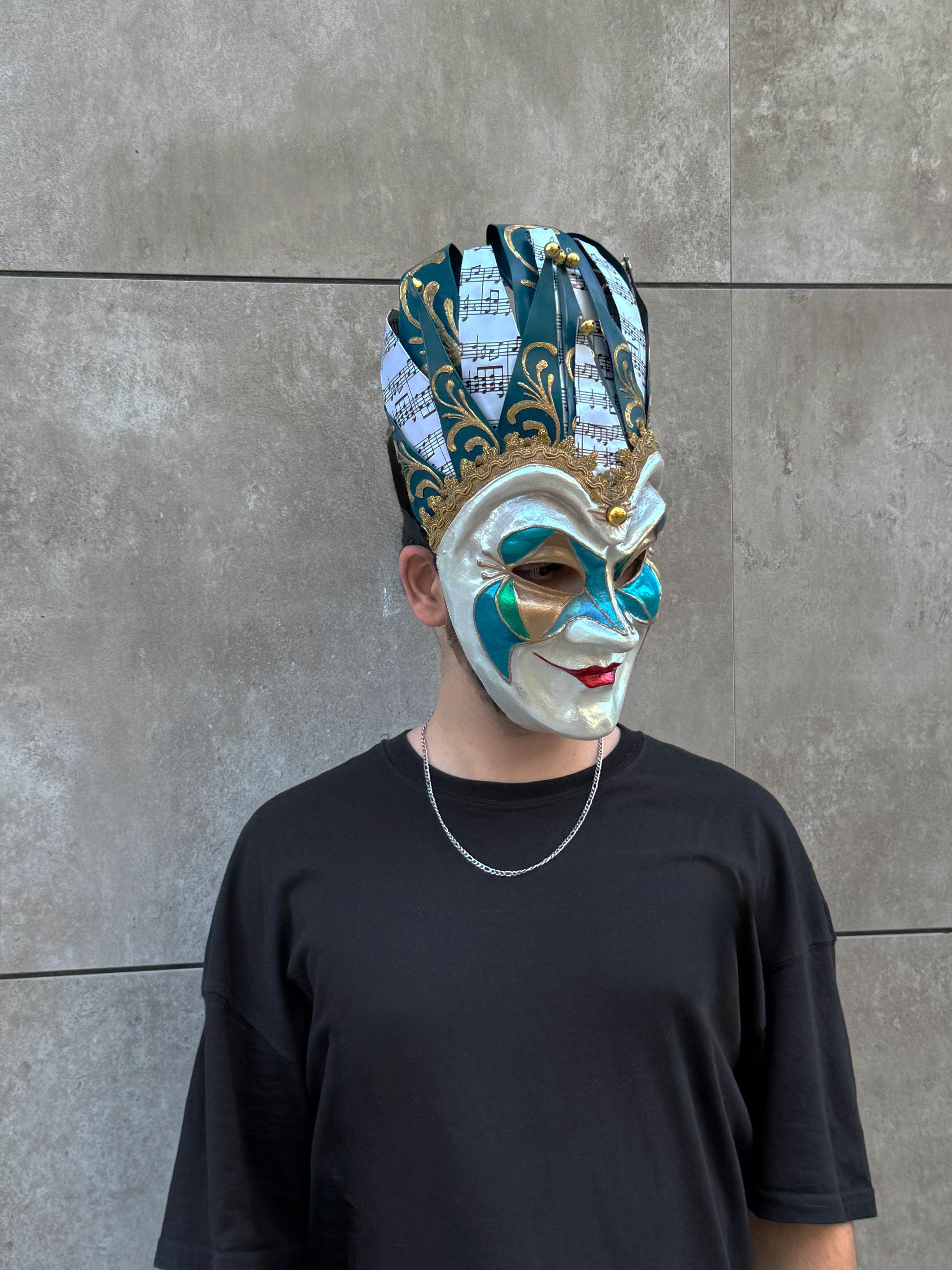 Joker Venetian Mask Iconic Techno Blue - Colorful Rio Carnival Mask - Jolly Mask