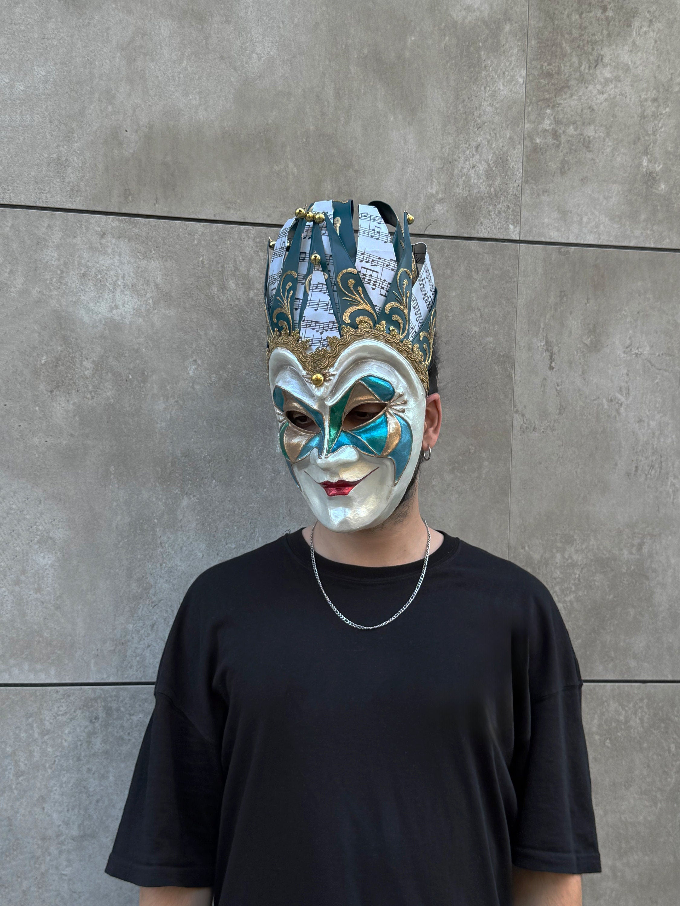 Joker Venetian Mask Iconic Techno Blue - Colorful Rio Carnival Mask - Jolly Mask