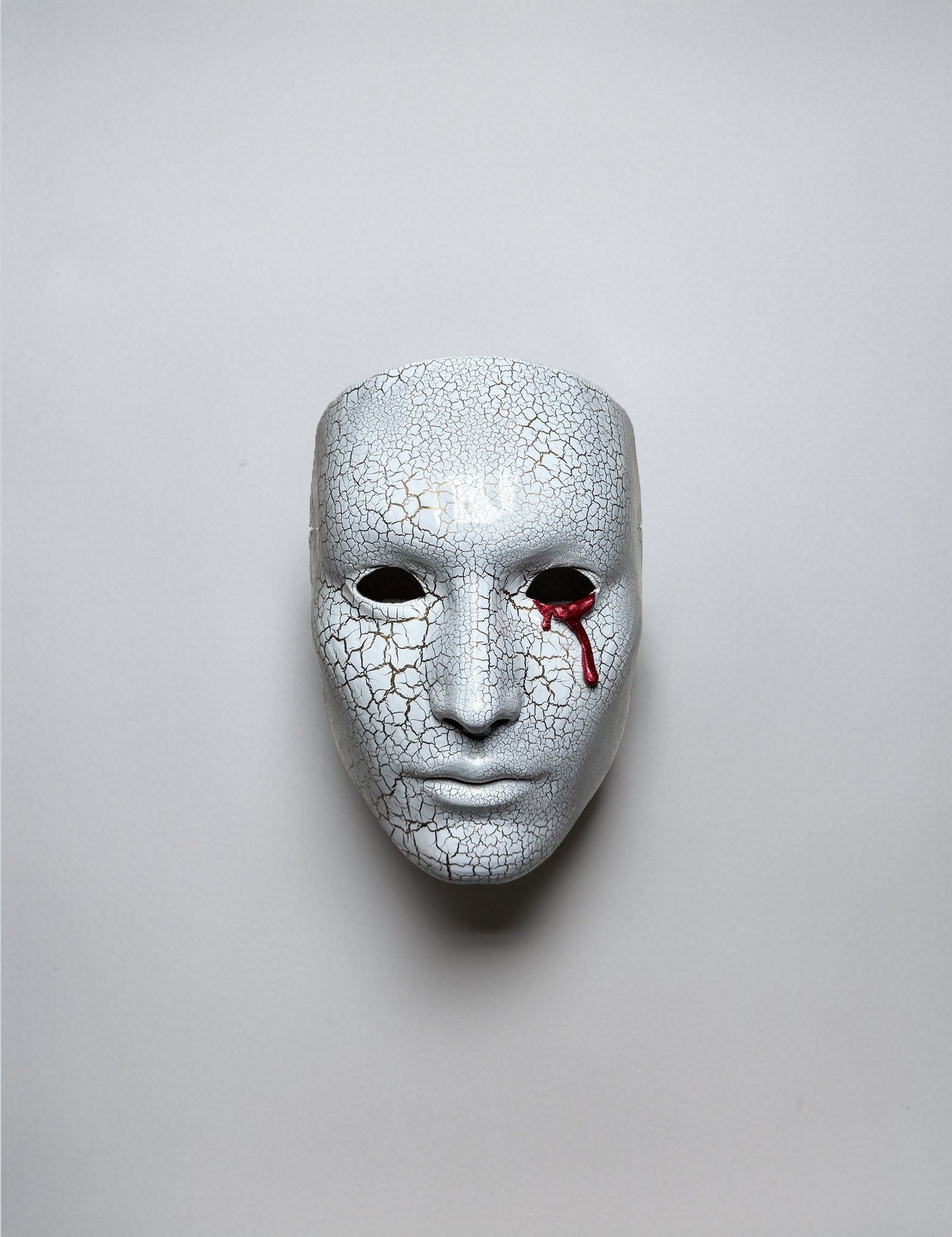 Blood Crying Venetian Mask - Bloddy Eye - Cracking Face Pattern - White Mask -