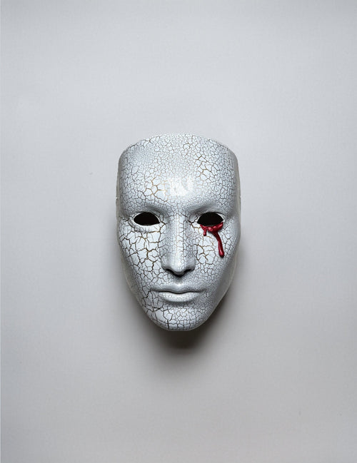 Blood Crying Venetian Mask - Bloddy Eye - Cracking Face Pattern - White Mask -