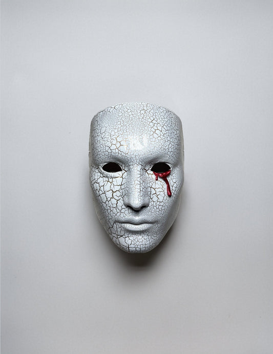 Blood Crying Venetian Mask - Bloddy Eye - Cracking Face Pattern - White Mask -