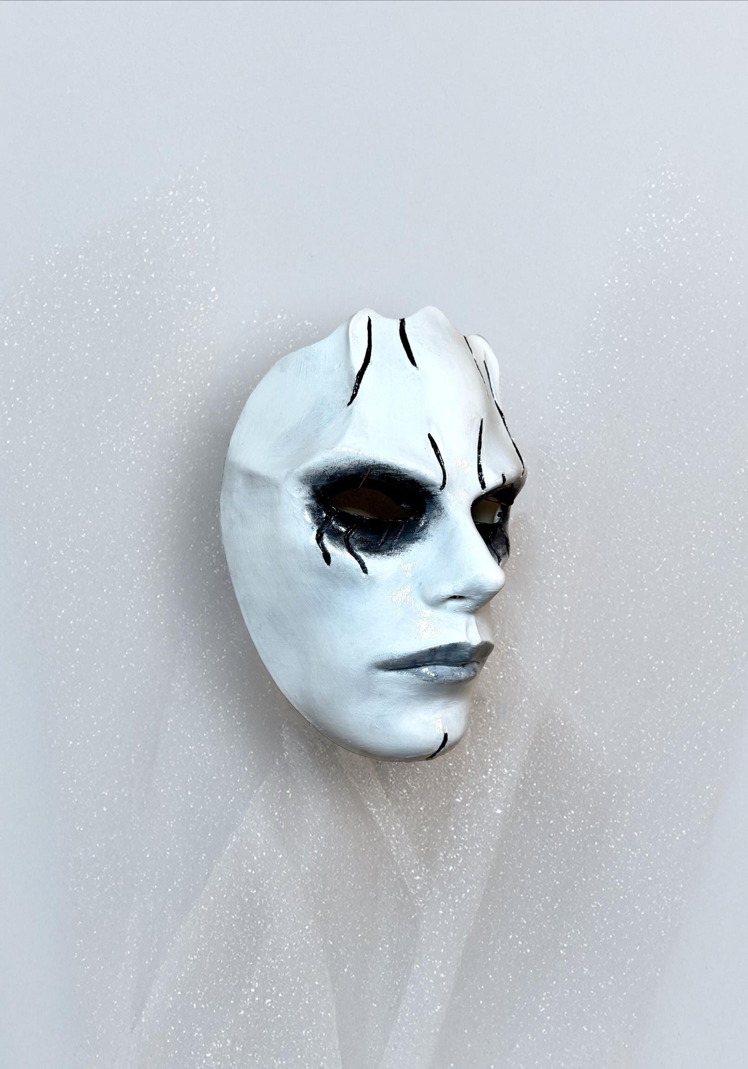 Gothic Face Venetian Mask - White Face with Black lines - Masquerade Party Mask