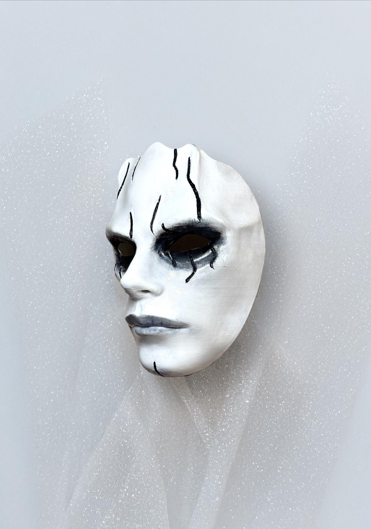 Gothic Face Venetian Mask - White Face with Black lines - Masquerade Party Mask