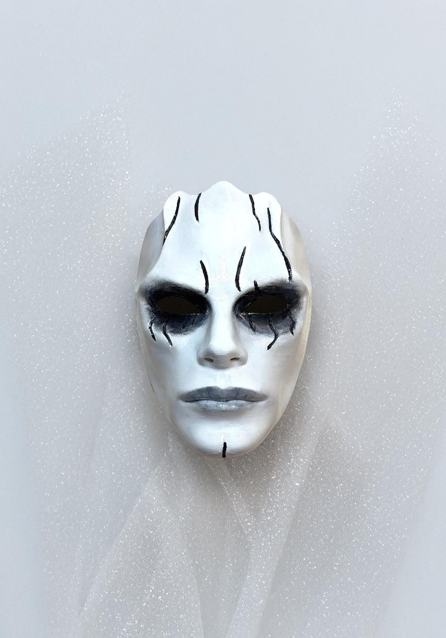 Gothic Face Venetian Mask - White Face with Black lines - Masquerade Party Mask