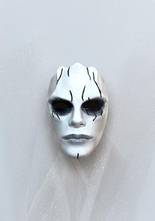Gothic Face Venetian Mask - White Face with Black lines - Masquerade Party Mask