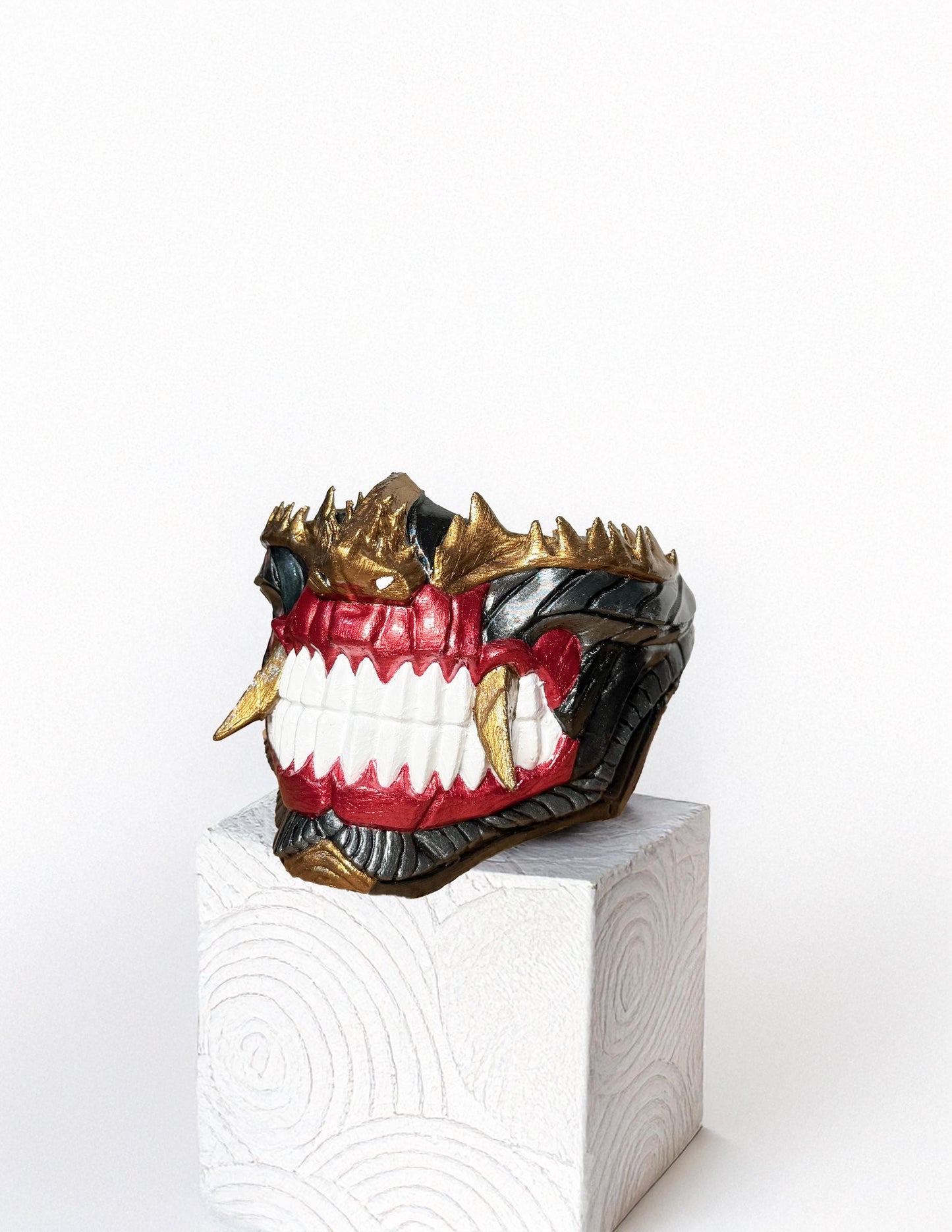 Dark Cyber Samurai Half  Oni Mask - Mythology Masquerade -  dark mask with white teeth - Oni Demons - Japanese art - Party, Cosplay, events