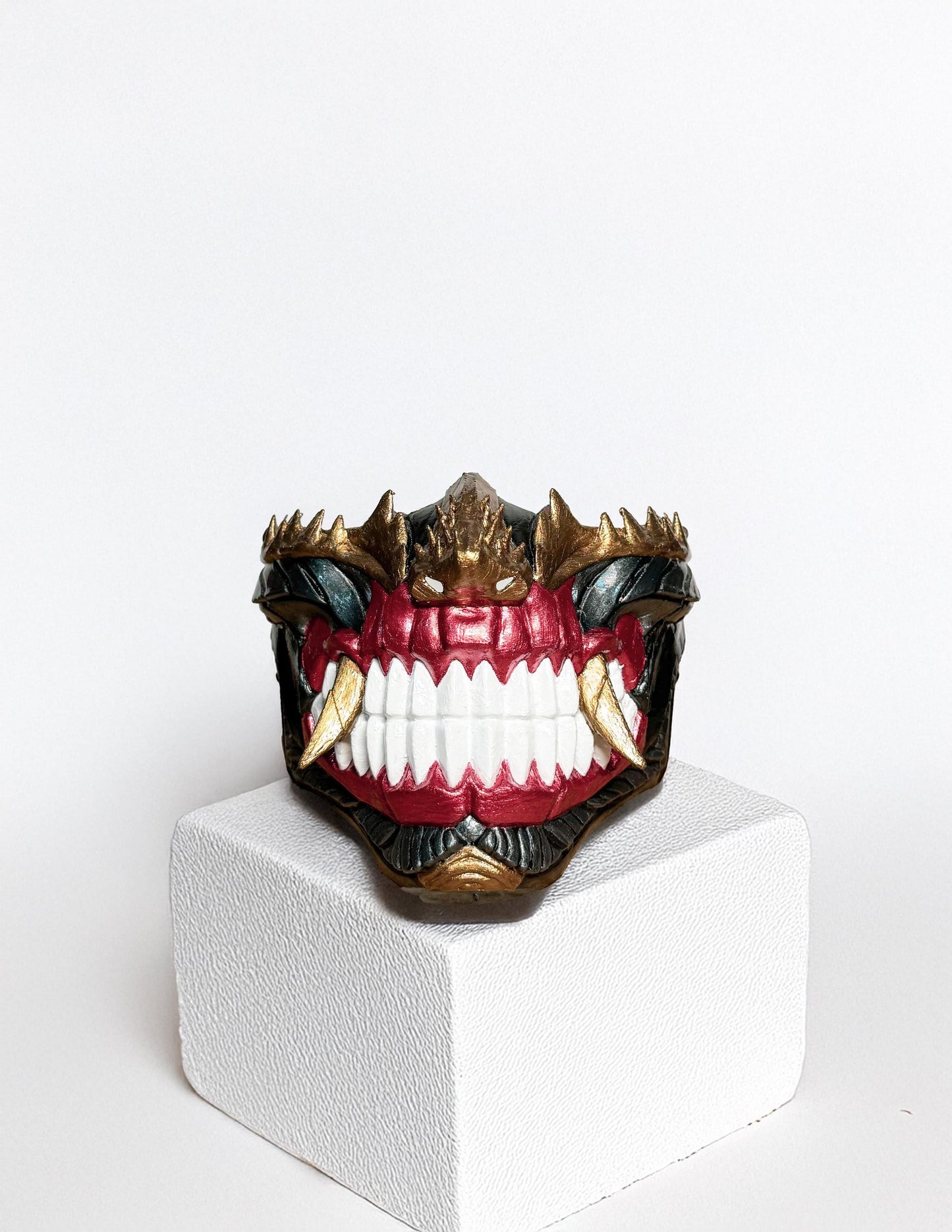 Dark Cyber Samurai Half  Oni Mask - Mythology Masquerade -  dark mask with white teeth - Oni Demons - Japanese art - Party, Cosplay, events