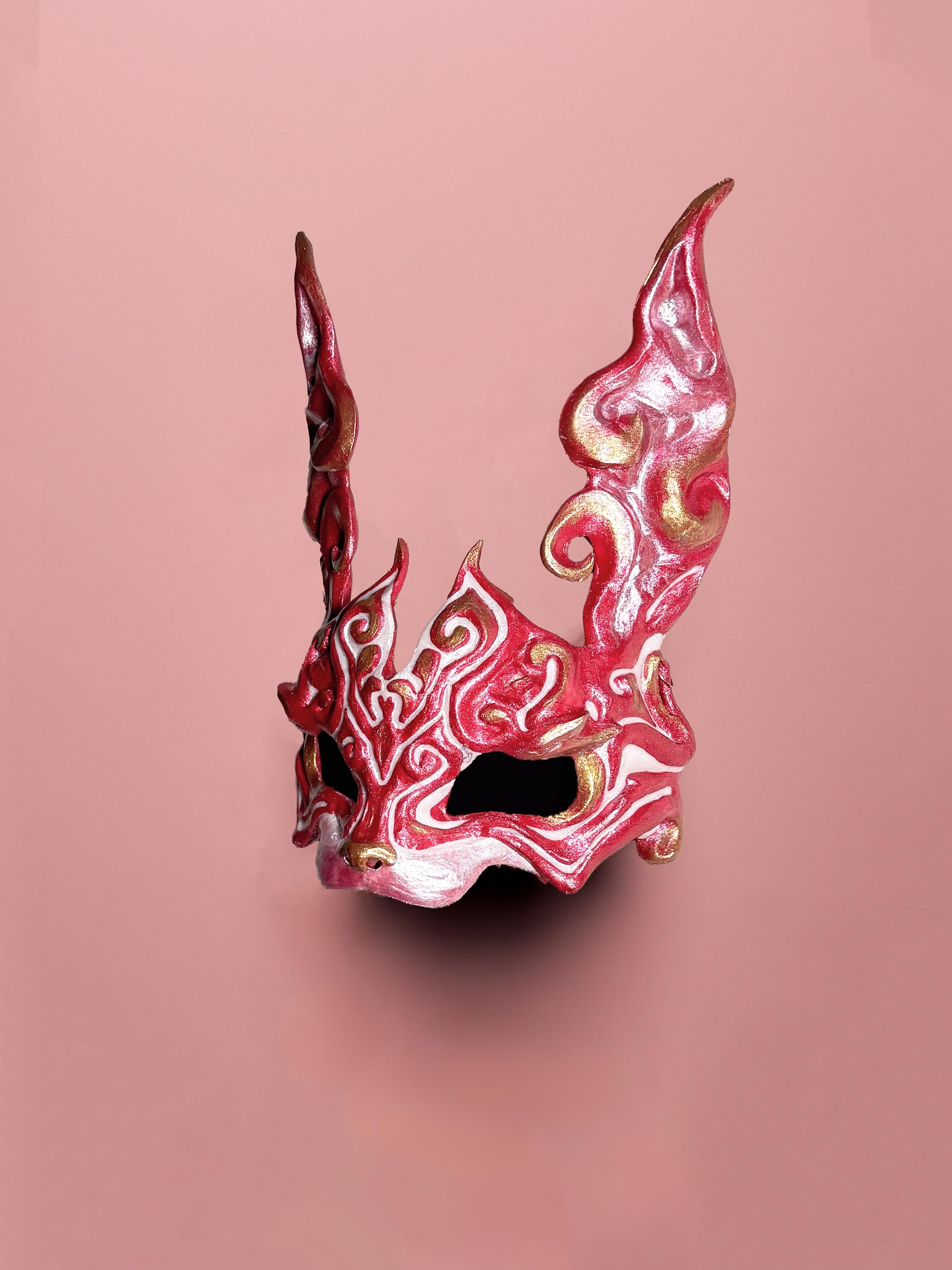 Easter Rabbit Mask - Red, White and Gold Rabbit - Masque De Lapin - Steampunk - Venemask