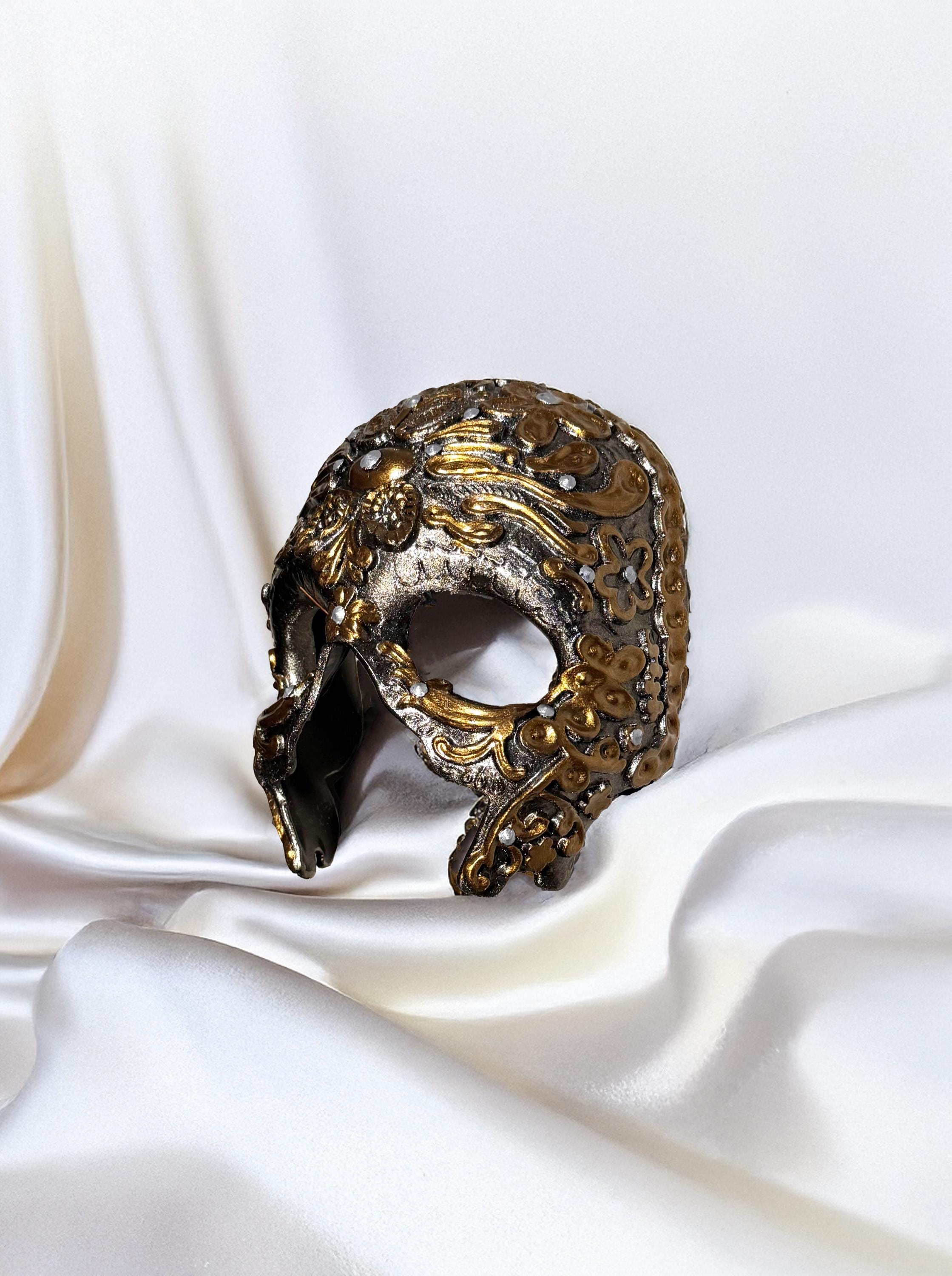Half Skull mask with Antique Motifs and Stones Mask - Halloween Mask - Horror Gothic - fancy embroidery detail mask - party masquerade