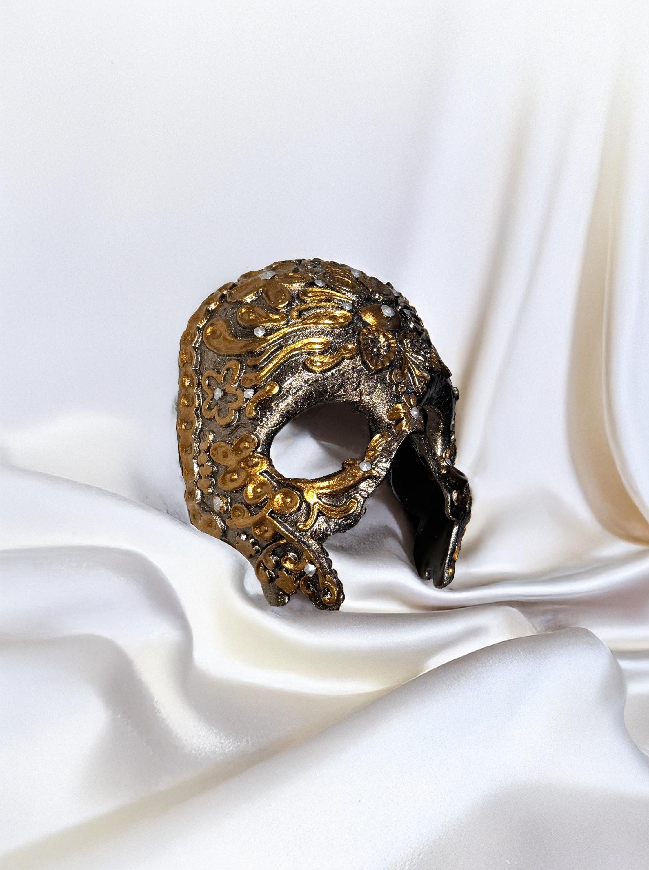 Half Skull mask with Antique Motifs and Stones Mask - Halloween Mask - Horror Gothic - fancy embroidery detail mask - party masquerade
