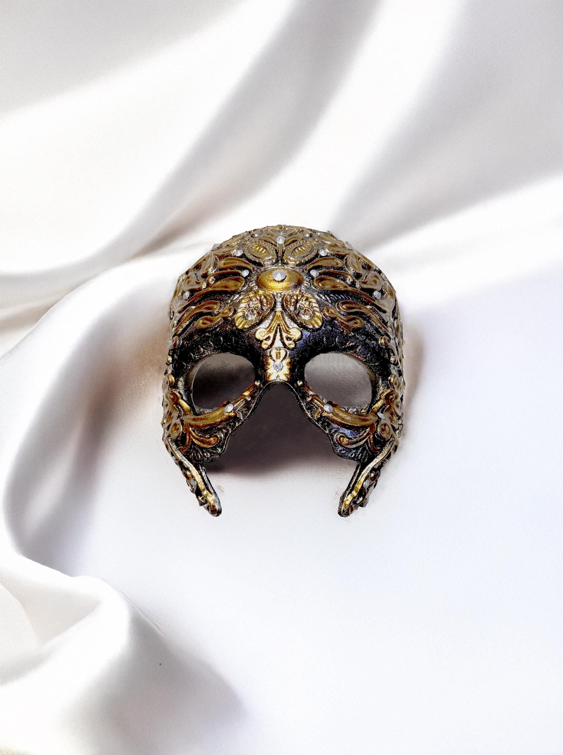 Half Skull mask with Antique Motifs and Stones Mask - Halloween Mask - Horror Gothic - fancy embroidery detail mask - party masquerade