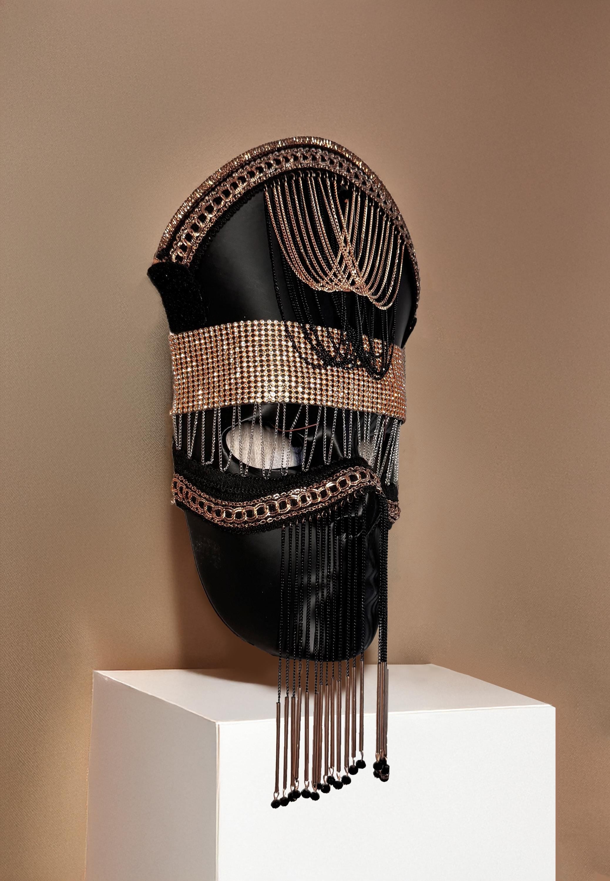 Nocturne Crown the Black Sultan mask - Mystic Chain Royal Veil - Velvet Dusk - Black and gold luxury - decorative wall mask - masquerade
