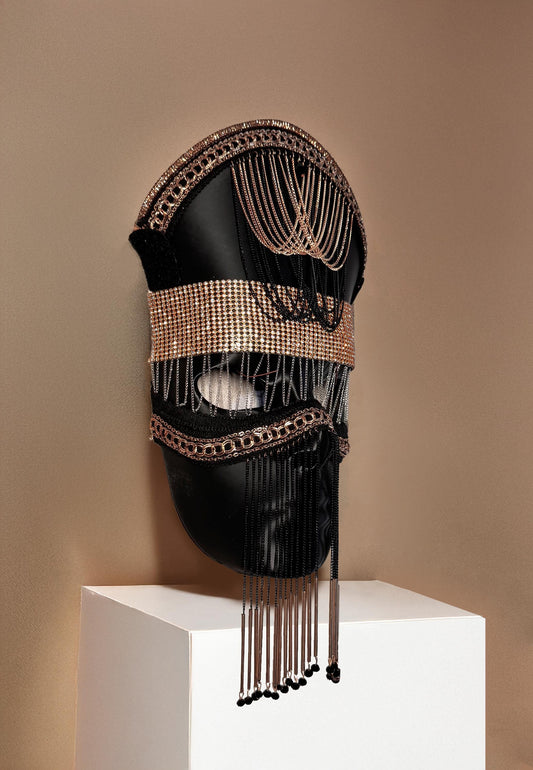 Nocturne Crown the Black Sultan mask - Mystic Chain Royal Veil - Velvet Dusk - Black and gold luxury - decorative wall mask - masquerade