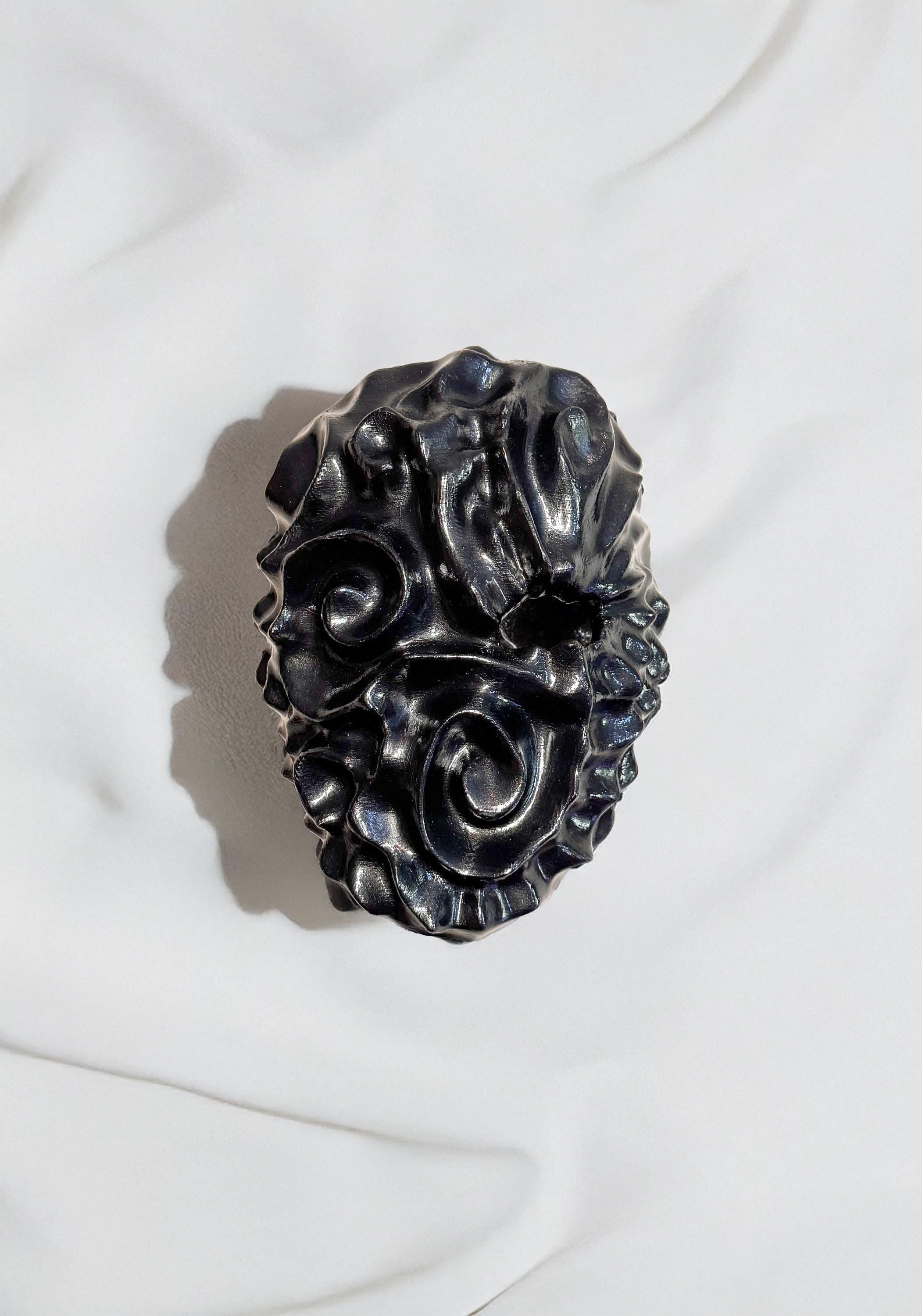 Obsidian Cursed Stone Effect Spiral Mask – Dark Art Facepiece - Abyssal Swirl Masquerade Mask - Handcrafted Black Horror – Gothic Wall Art