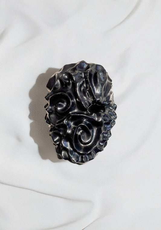 Obsidian Cursed Stone Effect Spiral Mask – Dark Art Facepiece - Abyssal Swirl Masquerade Mask - Handcrafted Black Horror – Gothic Wall Art