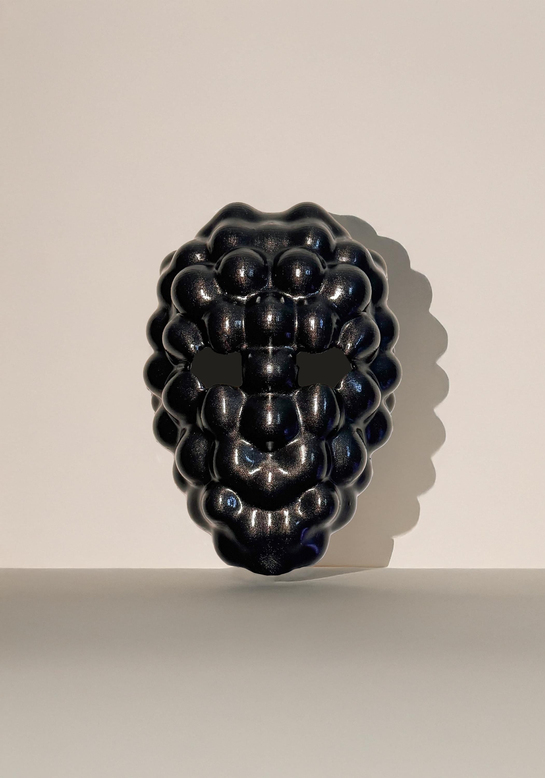 Alien Bloom Face Mask – Black Shiny Cosmic Cluster Mask - Neo-Organic Mask – Sci-Fi Inspired - Space Fruit Mask – Glossy Biomorphic