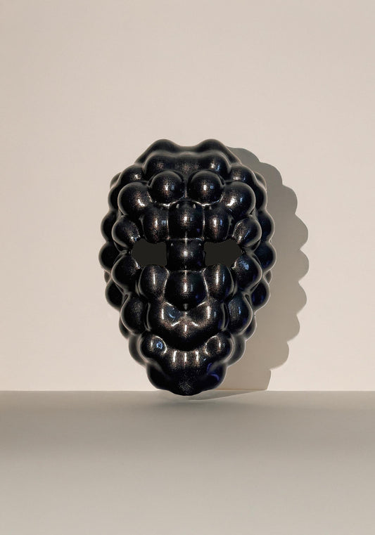Alien Bloom Face Mask – Black Shiny Cosmic Cluster Mask - Neo-Organic Mask – Sci-Fi Inspired - Space Fruit Mask – Glossy Biomorphic