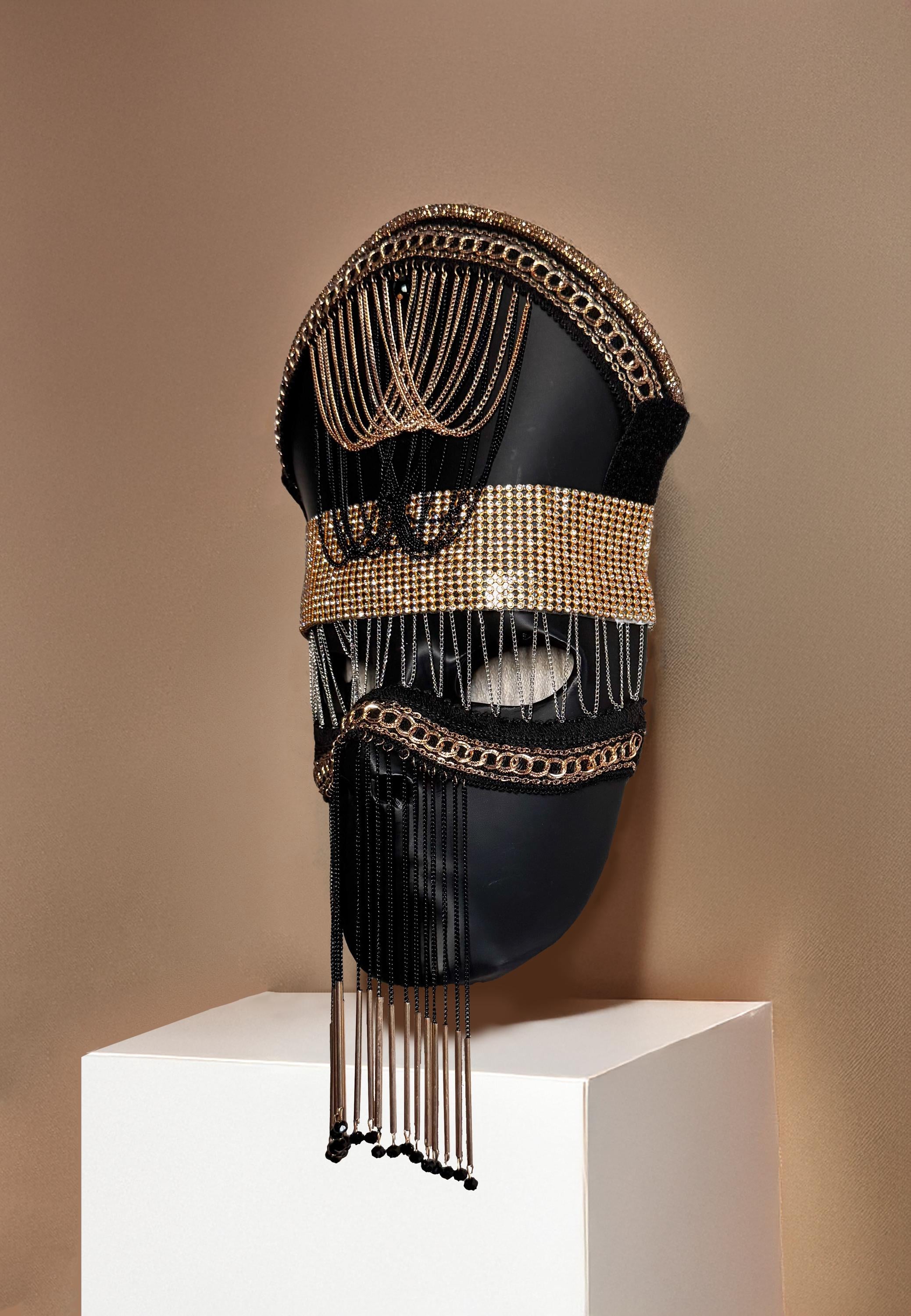 Nocturne Crown the Black Sultan mask - Mystic Chain Royal Veil - Velvet Dusk - Black and gold luxury - decorative wall mask - masquerade