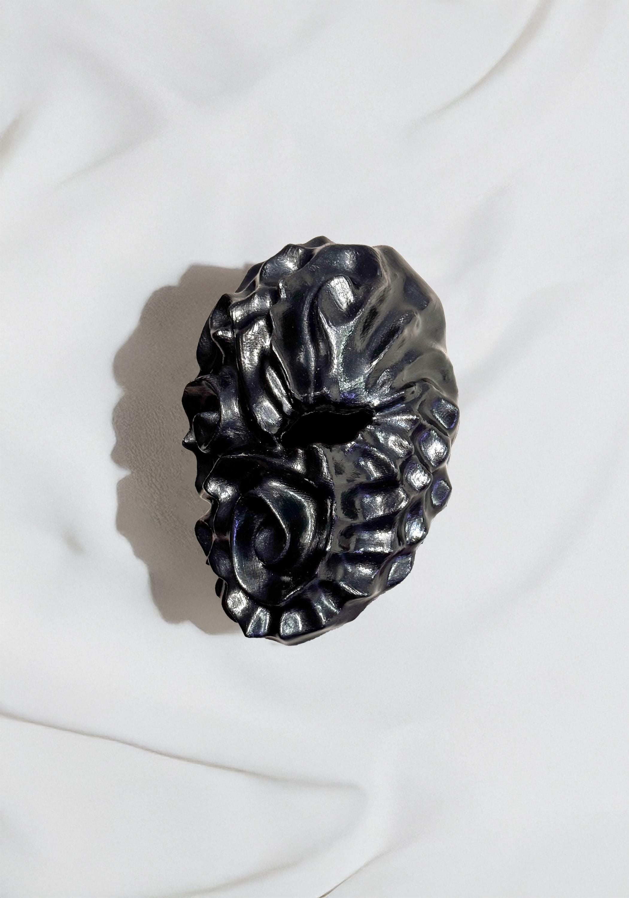 Obsidian Cursed Stone Effect Spiral Mask – Dark Art Facepiece - Abyssal Swirl Masquerade Mask - Handcrafted Black Horror – Gothic Wall Art