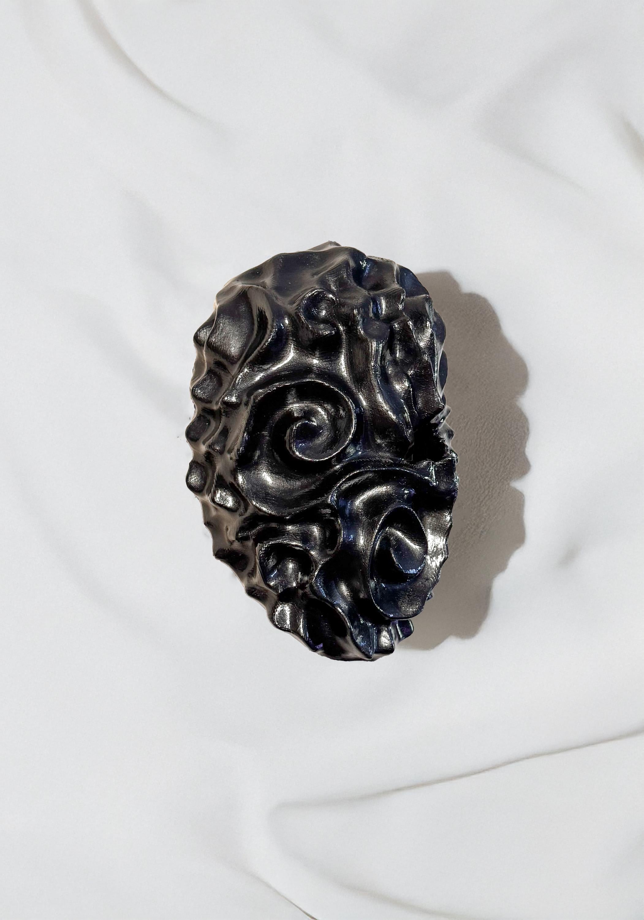Obsidian Cursed Stone Effect Spiral Mask – Dark Art Facepiece - Abyssal Swirl Masquerade Mask - Handcrafted Black Horror – Gothic Wall Art