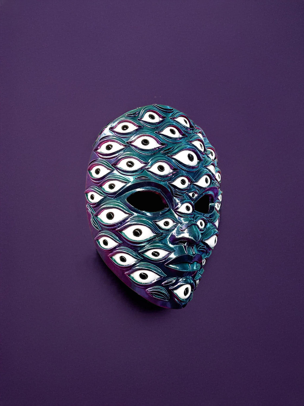 PRE-COLORED - NO Hand crafted - Psychedelic All Eyes Cosmic Multi-Eye Mask - Iridescent Multicolor Festival & Costume Mask