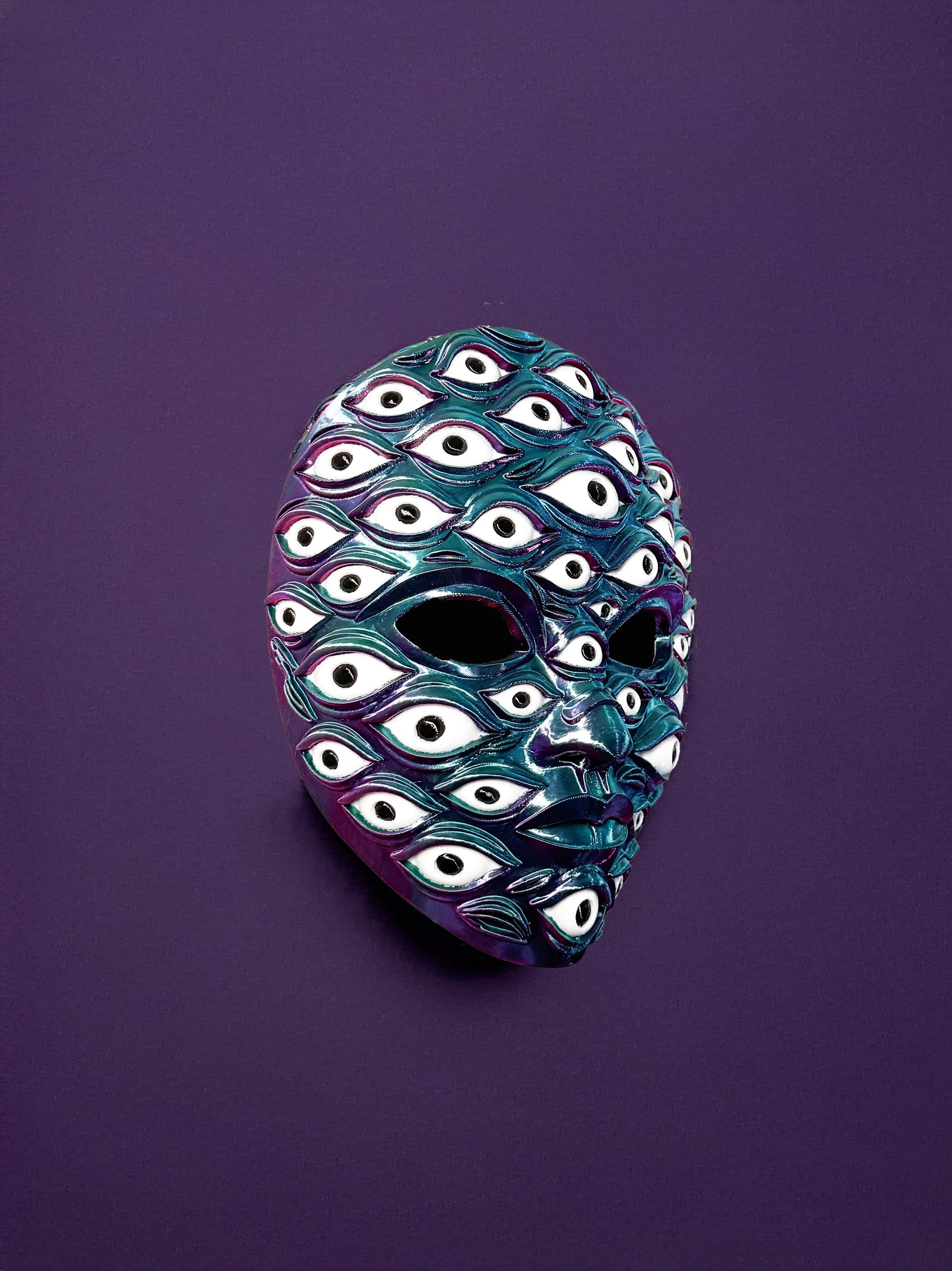 PRE-COLORED - NO Hand crafted - Psychedelic All Eyes Cosmic Multi-Eye Mask - Iridescent Multicolor Festival & Costume Mask