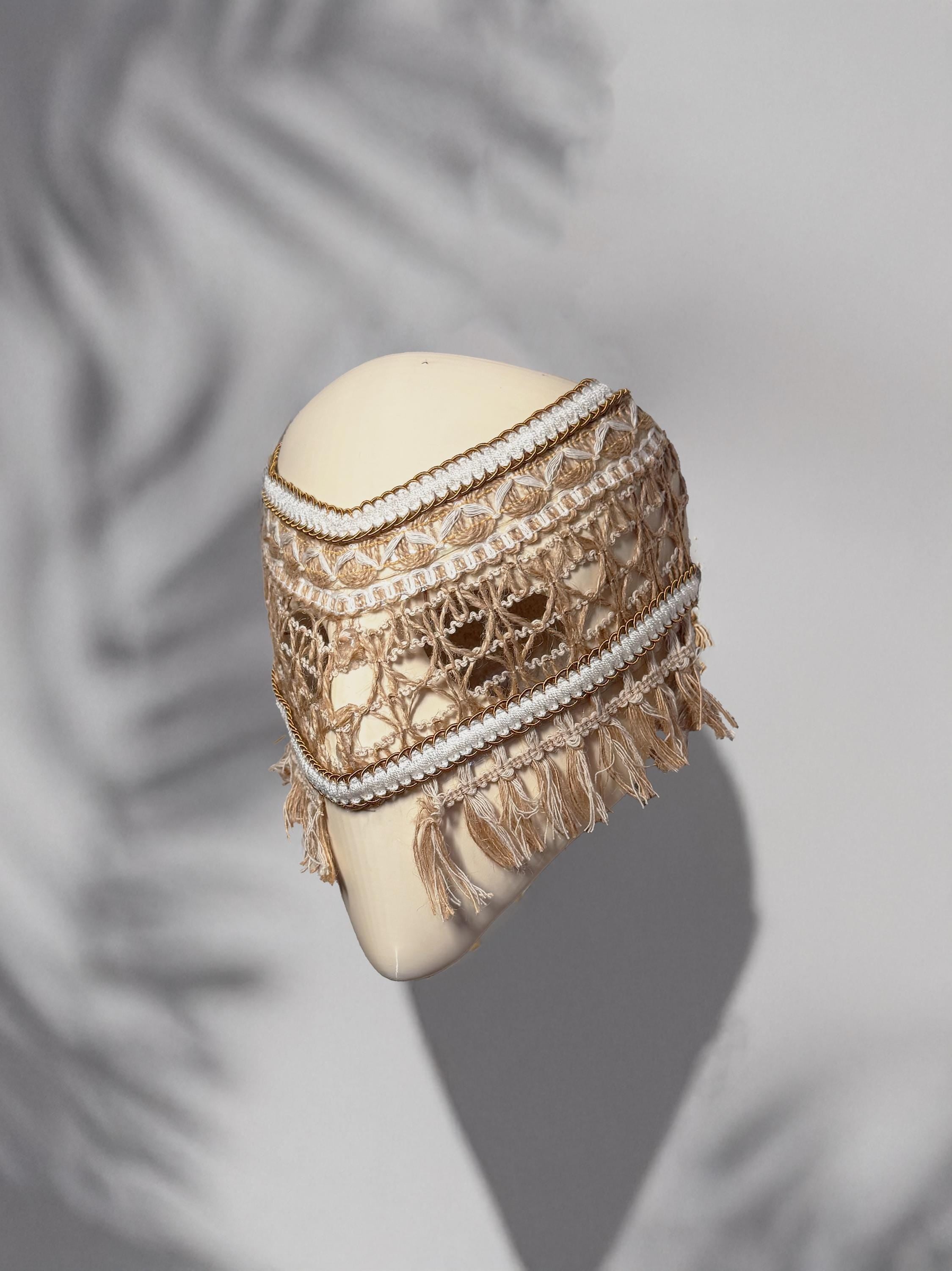 Rustic Ethnic Festival Mask with Fringe - Woven Boho Style - Handcrafted Bohemian Nature-Inspired - Halloween, party, masquerade mask