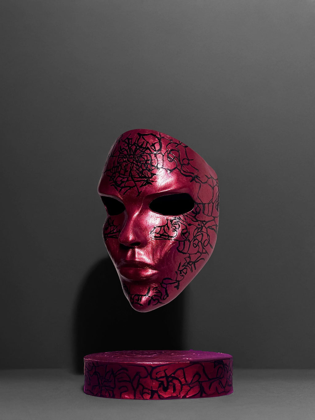 Abstract Crackle look black pattern - Handmade Red Masquerade Mask – Unique Wall Art & Costume Accessory - party, halloween, scary mask