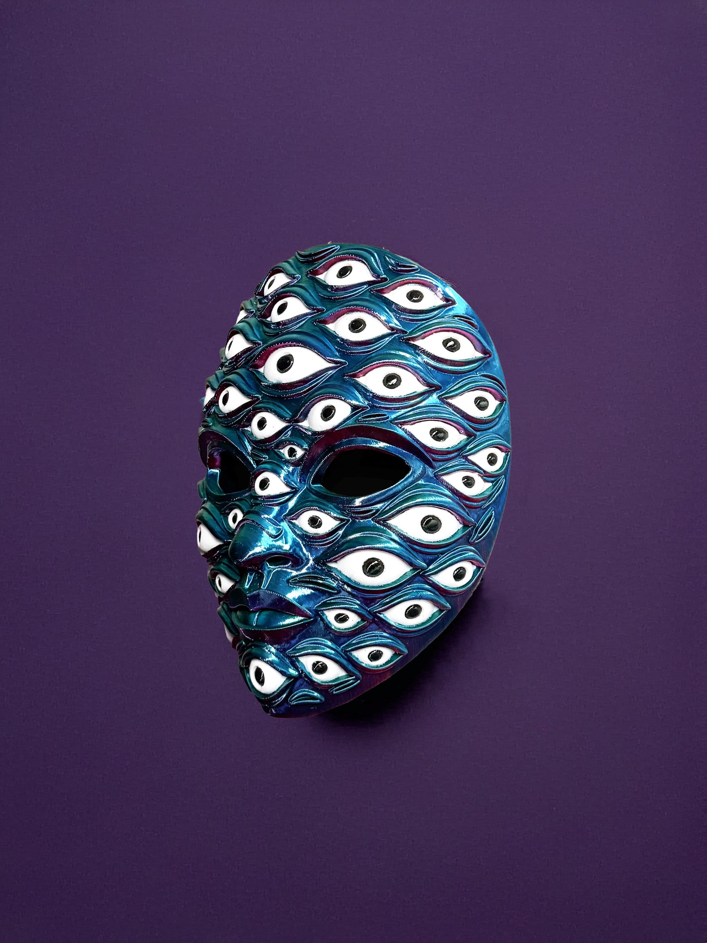 PRE-COLORED - NO Hand crafted - Psychedelic All Eyes Cosmic Multi-Eye Mask - Iridescent Multicolor Festival & Costume Mask