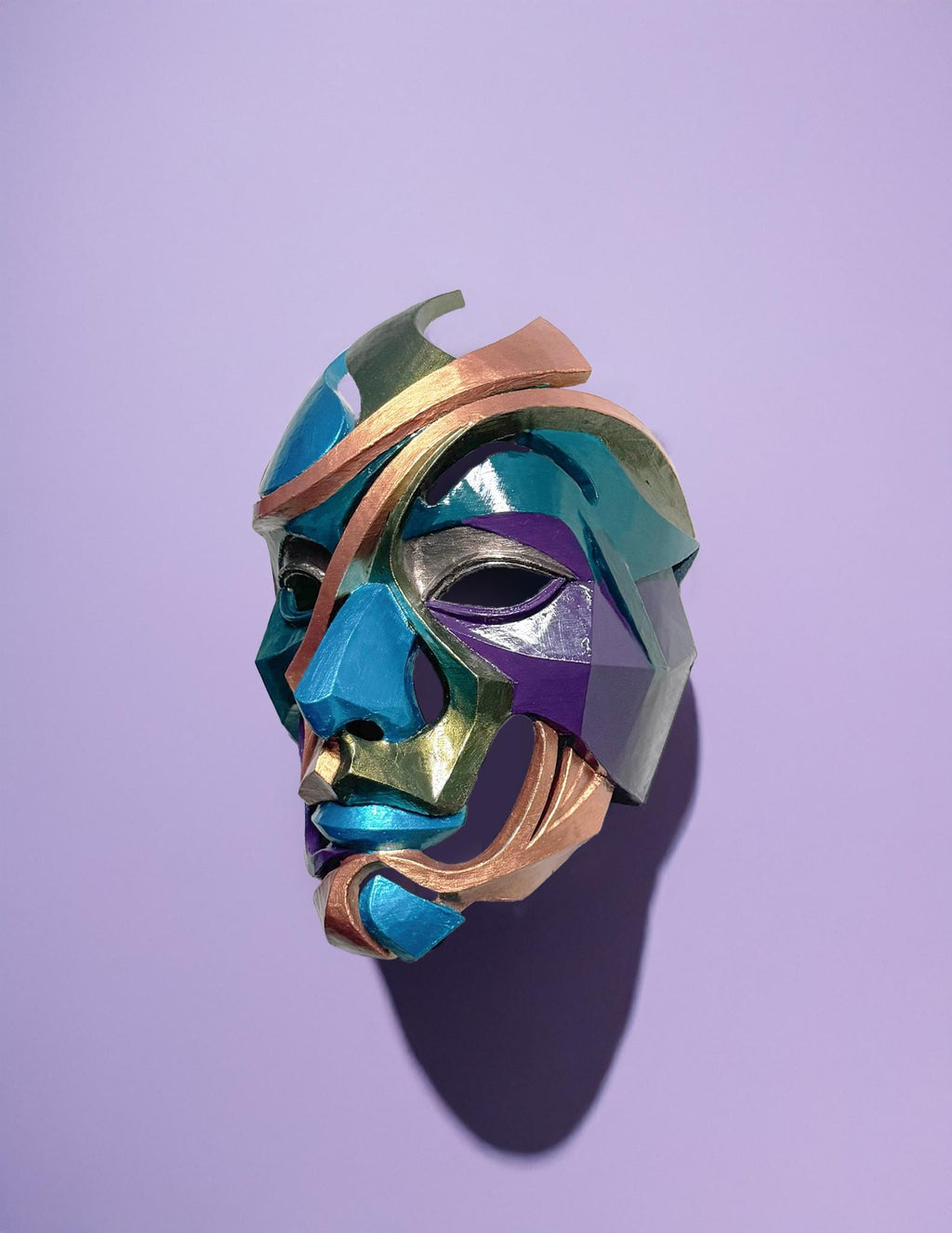 Abstract Colorful Puzzle Mask – Handcrafted Colorful Geometric Face Art, Unique Wall Decor, Cosplay & Festival Wear