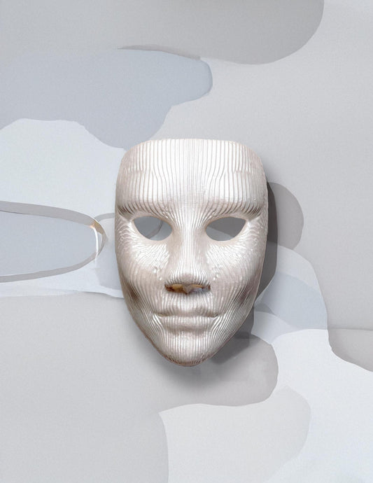 Minimalist Modern Lines Mask – White Textured Face Sculpture, Modern Wall Art, Unique Cosplay & Home Decor - Masquerade, Halloween, party