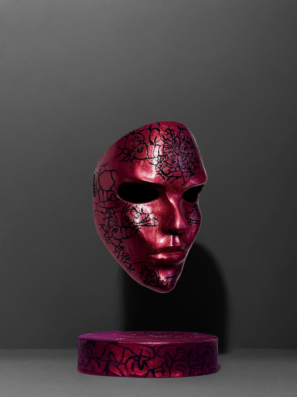 Abstract Crackle look black pattern - Handmade Red Masquerade Mask – Unique Wall Art & Costume Accessory - party, halloween, scary mask